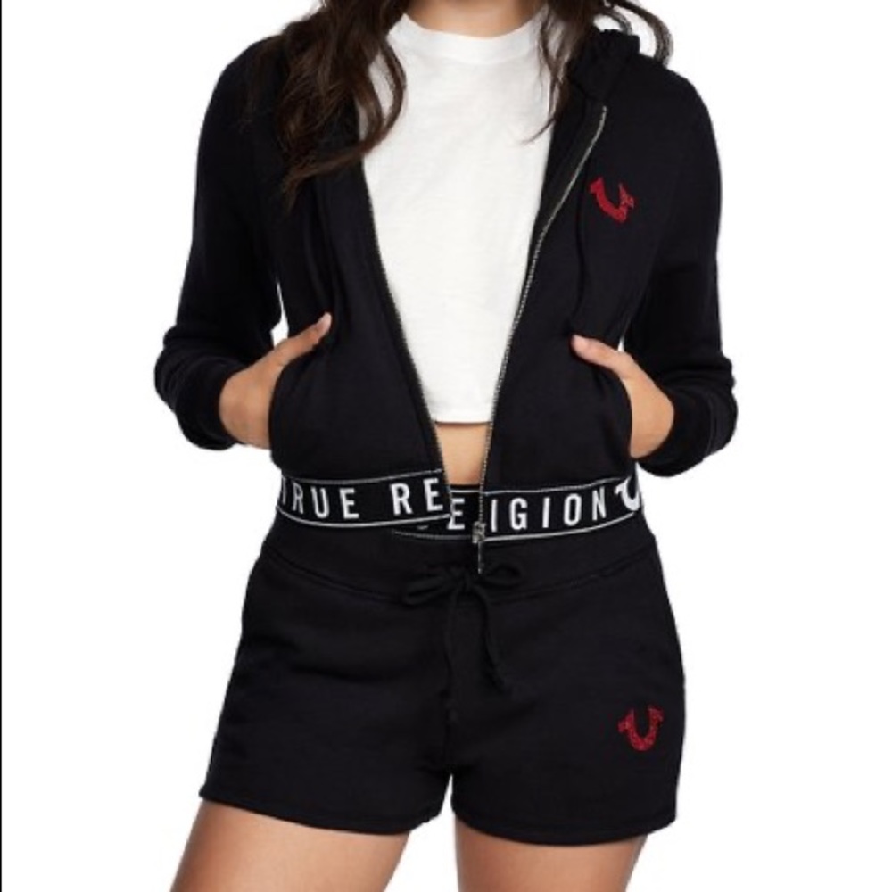 Black & White Rhinestone Logo Hem TR Hoodie